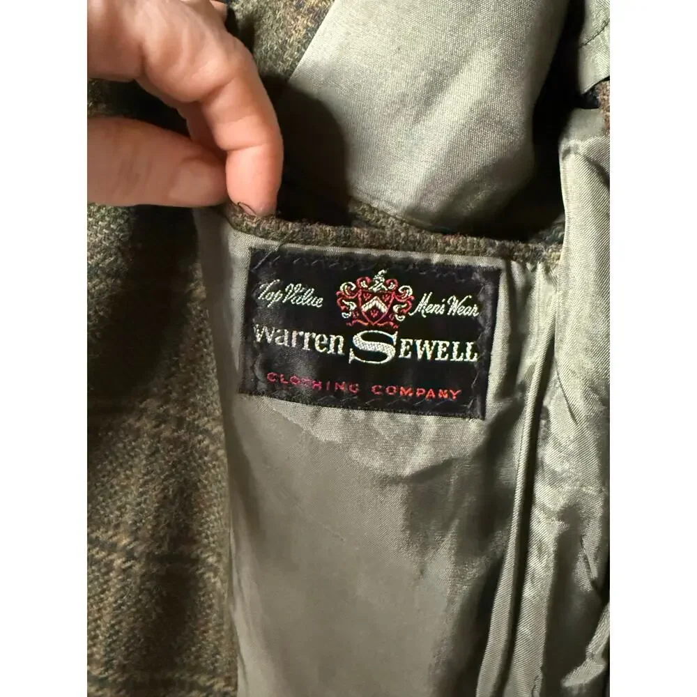Vintage Men's‎ Warren Sewell Tweed Herringbone Sport Coat Blazer Green Red Blue